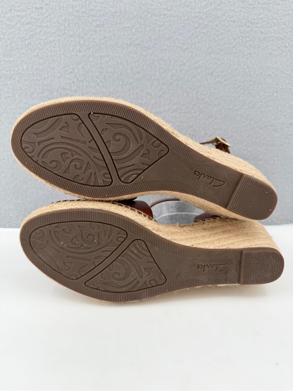 Clarks Petrina Selma Wedge Espadrille Heel Sandals Women's 9.5 Brown Ankle Strap - Picture 9 of 16